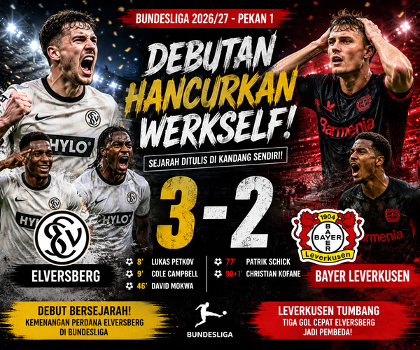 Hasil Elversberg vs Bayer Leverkusen 3-2, Debutan Bundesliga Hancurkan Werkself