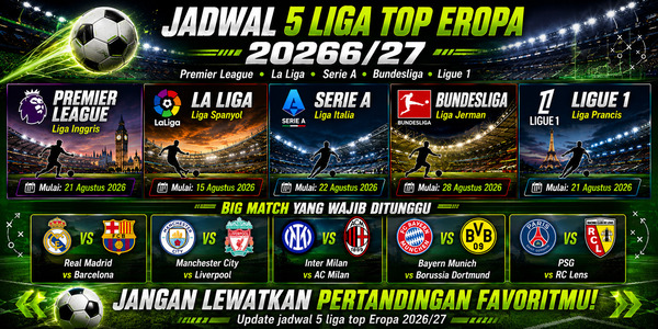 jadwal 5 liga top eropa 2026 2027 premier liga sampai liga 1