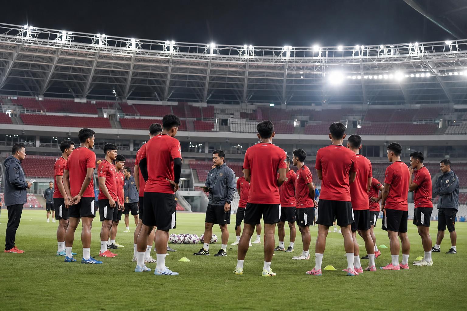 Skuad Timnas Indonesia menjalani persiapan latihan di stadion menjelang FIFA ASEAN Cup 2026