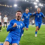 Pemain Yunani merayakan kemenangan 1-0 atas Jerman dalam pertandingan Nations League di Augsburg