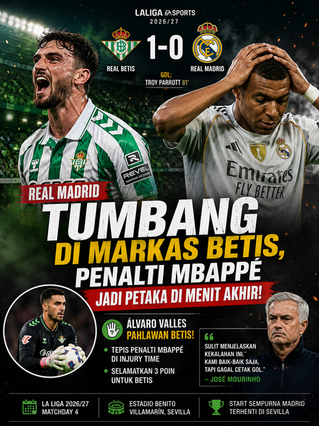 Real Madrid Tumbang di Markas Betis, Penalti Mbappé Jadi Petaka di Menit Akhir