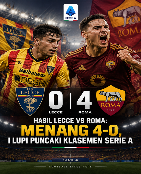 Hasil Lecce vs Roma: Menang 4-0, I Lupi Puncaki Klasemen Serie A