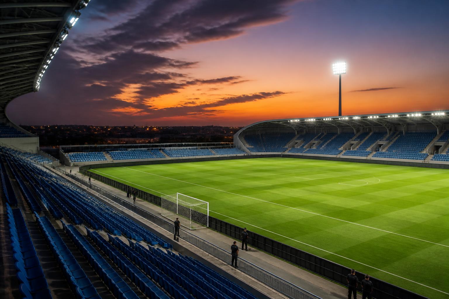 Stadion sepak bola di Arab Saudi dengan lapangan yang menyala menjelang penyelenggaraan turnamen internasional